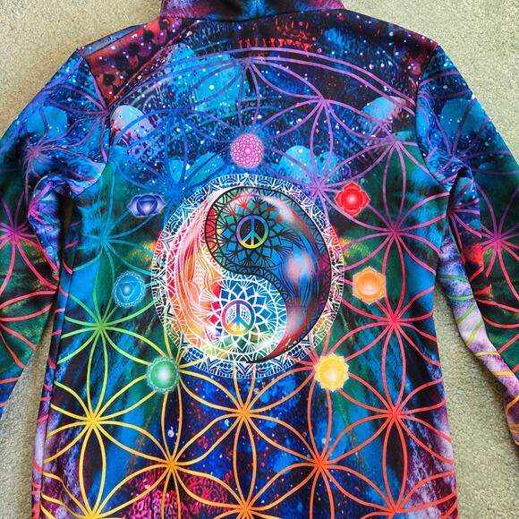 Yes We Vibe Groovy Chakra Peace Hoodie size Large Tunic Length Kangaroo Pocket - Picture 7 of 10